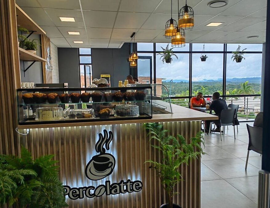 The Percolatte café counter and dining room